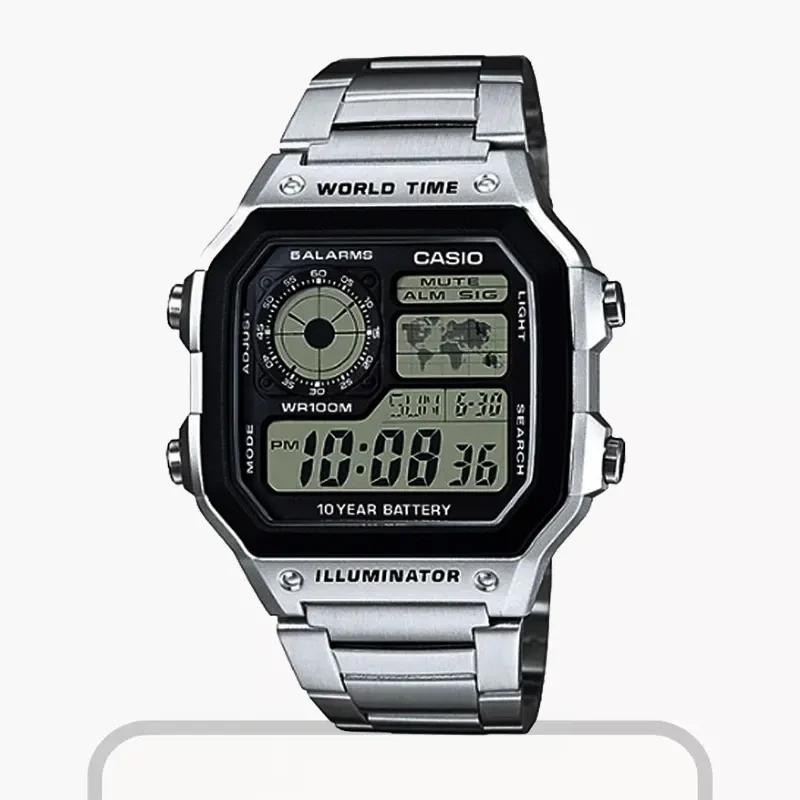 Casio Youth Digital Black Dial World Time Men's Watch- AE-1200WHD-1AVDF